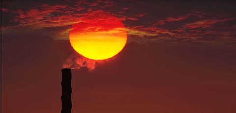 Framed Smoke stack in sunset Print