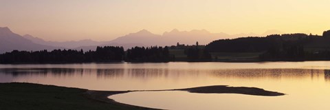 Framed Forggensee Lake and Allgau Alps at sunrise, Ostallgau, Bavaria, Germany Print