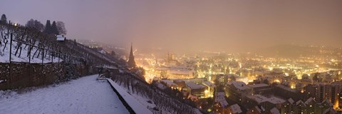 Framed City lit up at night, Esslingen am Neckar, Stuttgart, Baden-Wurttemberg, Germany Print