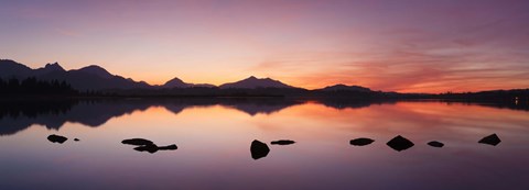 Framed Lake Hopfensee at sunset, Ostallgau, Bavaria, Germany Print