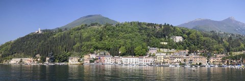 Framed Houses in a town at the waterfront, Toscolano-Maderno, Lake Garda, Lombardy, Italy Print