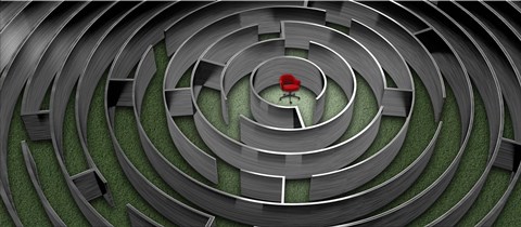Framed Red chair in middle of maze Print