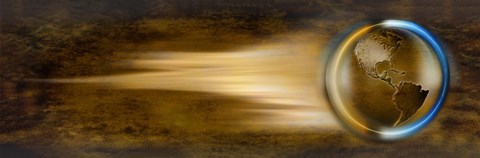 Framed Globe with streaks of lights Print