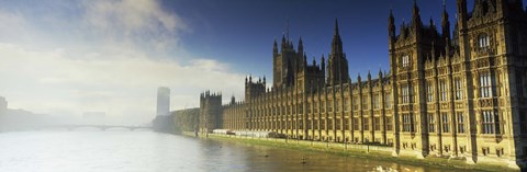 Framed Government building at the waterfront, Houses Of Parliament, Thames River, London, England Print