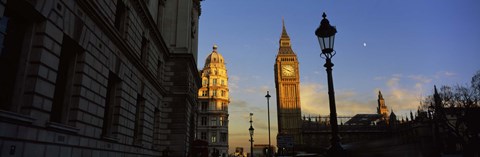 Framed Government building with a clock tower, Big Ben, Houses Of Parliament, City Of Westminster, London, England Print