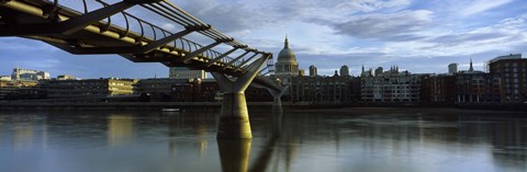 Framed Bridge across a river with a cathedral, London Millennium Footbridge, St. Paul&#39;s Cathedral, Thames River, London, England Print