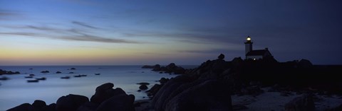 Framed Lighthouse on the coast, Pontusval Lighthouse, Brignogan-Plage, Finistere, Brittany, France Print