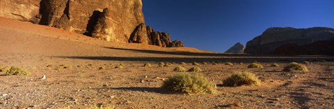 Framed Rock formations in a desert, Wadi Um Ishrin, Wadi Rum, Jordan Print