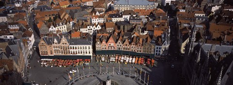 Framed Aerial view of Marktplatz from the Belfry of Bruges, Bruges, Flanders, Belgium Print