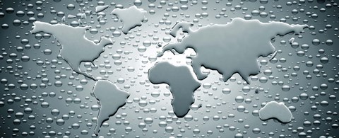 Framed Water drops forming continents (black and white) Print