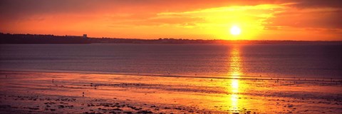 Framed Sunrise over the beach, Cap Coz, Fouesnant, Finistere, Brittany, France Print