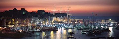 Framed Boats at a harbor, Rosmeur Harbour, Douarnenez, Finistere, Brittany, France Print
