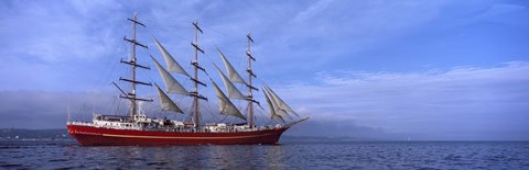 Framed Tall red ship in Baie De Douarnenez, Brittany, France Print