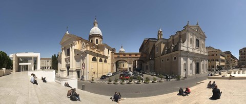 Framed Tourists sitting on steps at Piazza Porto Ripetta, Rome, Lazio, Italy Print