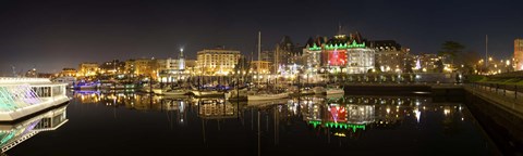 Framed Buildings lit up at night, Inner Harbour, Victoria, British Columbia, Canada 2011 Print