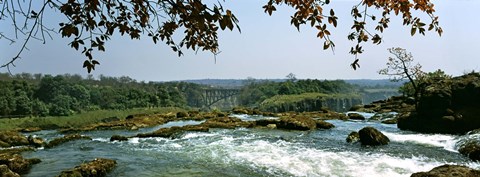 Framed Looking over the top of the Victoria Falls towards the Victoria Falls bridge, Zambia Print