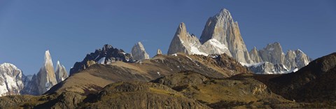 Framed Low angle view of mountains, Mt Fitzroy, Cerro Torre, Argentine Glaciers National Park, Patagonia, Argentina Print