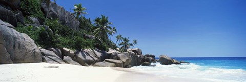 Framed Rock formations on the coast, Anse Marron, La Digue Island, Seychelles Print