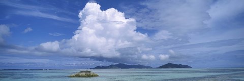 Framed View from Anse source d&#39;Argent towards Praslin Island, La Digue Island, Seychelles Print