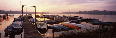 Framed Boats in a lake at sunset, Lake Champlain, Vermont, USA Print