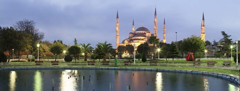 Framed Blue Mosque Lit Up at Dusk, Istanbul, Turkey Print