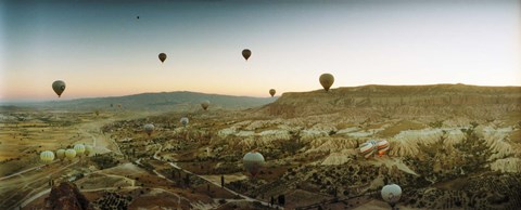 Framed Hot air balloons over a valley, Cappadocia, Central Anatolia Region, Turkey Print