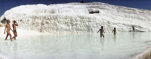 Framed Children enjoying in the hot springs and travertine pool, Pamukkale, Denizli Province, Turkey Print