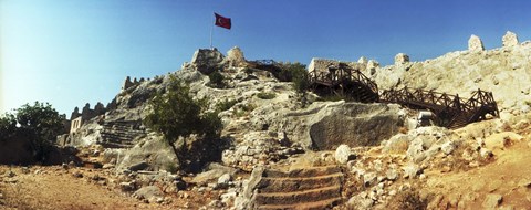 Framed Byzantine castle of Kalekoy with a Turkish national flag, Antalya Province, Turkey Print