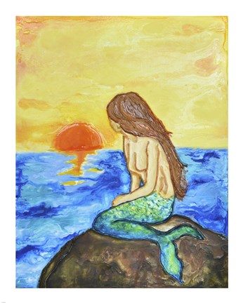 Framed Mermaid at Sunset Print