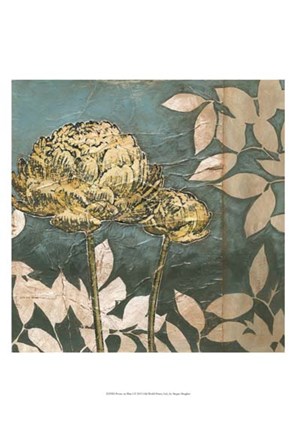 Framed Peony on Blue I Print