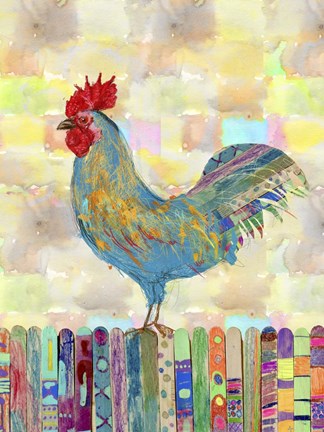 Framed Rooster on a Fence II Print