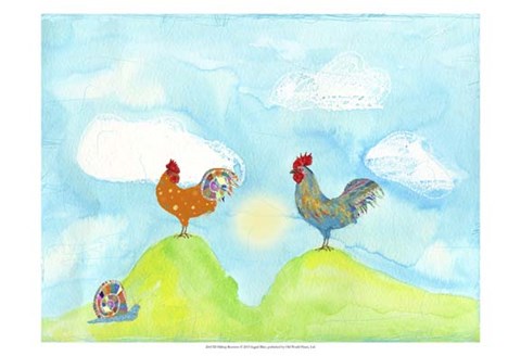 Framed Hilltop Roosters Print