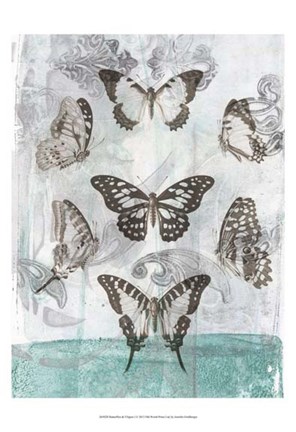 Framed Butterflies &amp; Filigree I Print