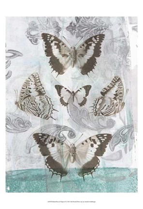 Framed Butterflies &amp; Filigree II Print