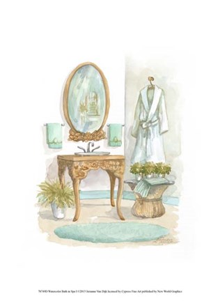 Framed Watercolor Bath in Spa I Print