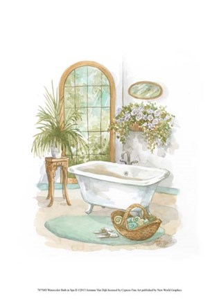 Framed Watercolor Bath in Spa II Print