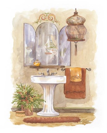 Framed Watercolor Bath in Spice I Print