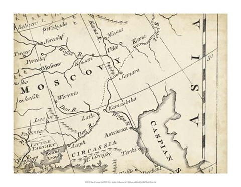 Framed Map of Europe Grid VI Print