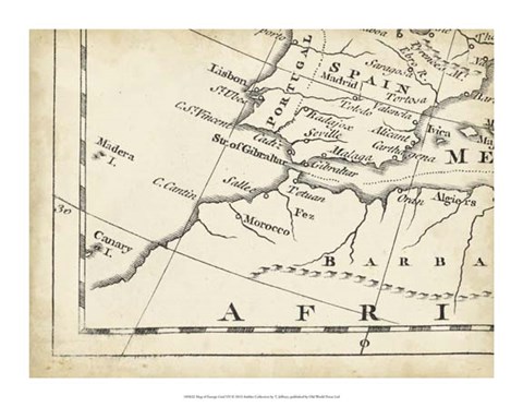 Framed Map of Europe Grid VII Print