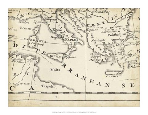 Framed Map of Europe Grid VIII Print