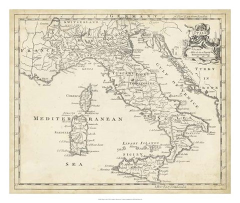 Framed Map of Italy Print