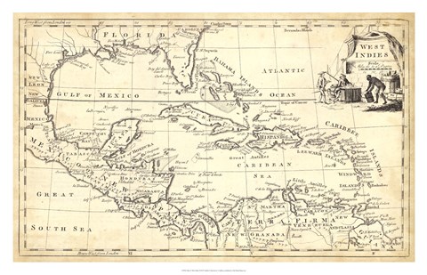 Framed Map of West Indies Print