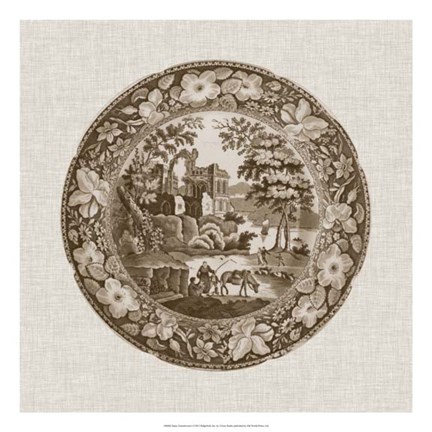 Framed Sepia Transferware I Print