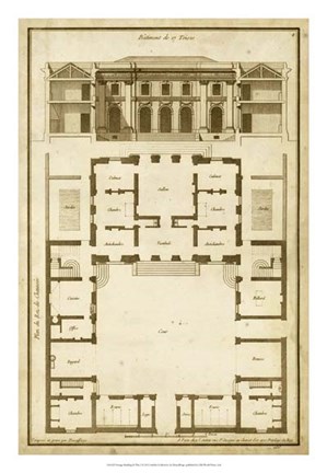 Framed Vintage Building &amp; Plan I Print