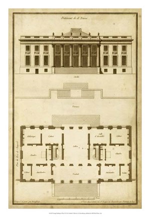 Framed Vintage Building &amp; Plan II Print