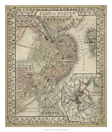 Framed Plan of Boston Print