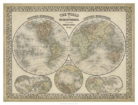 Framed World in Hemispheres Print