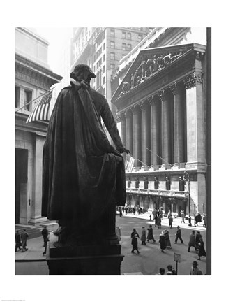Framed George Washington Statue, New York Stock Exchange, Wall Street, Manhattan, New York City, USA Print
