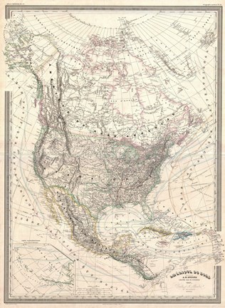 Framed 1857 Dufour Map of North America Print