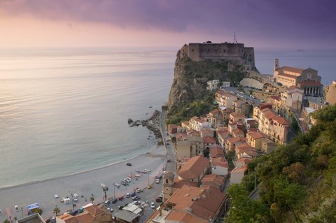 Framed High angle view of a town and a castle on a cliff, Castello Ruffo, Scilla, Calabria, Italy Print